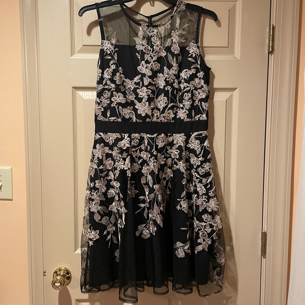 Black Floral Embroidered Fit-and-Flare Dress